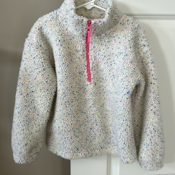 J Crew/ Crewcuts Confetti Faux Fur 1/2 Zip Fleece w Neon Pink Zipper - Picture 11 of 11